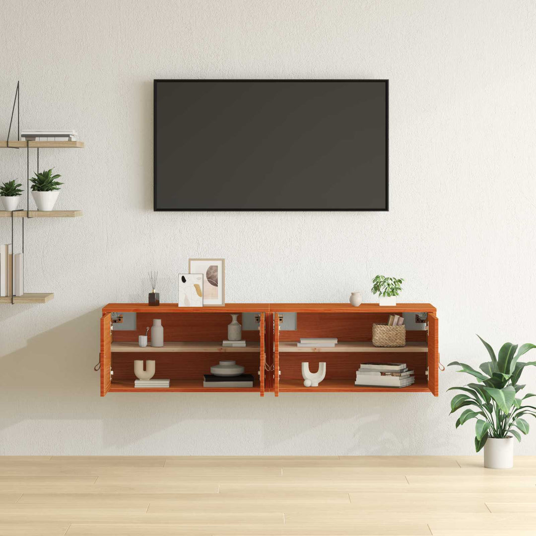 Vægskab med dør 2 pcs Voks brun 60 x 30 x 30 cm Massiv fyrretræ