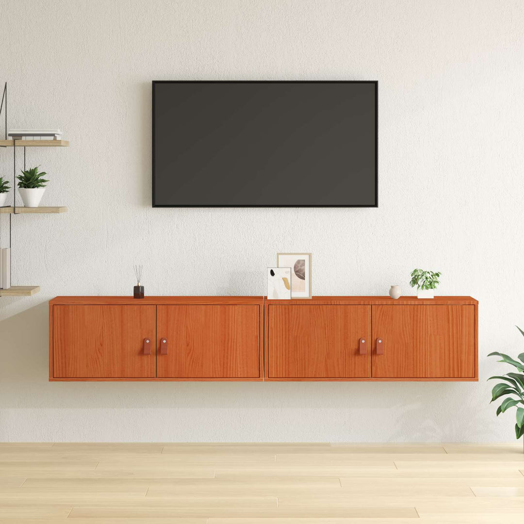 Vægskab med dør 2 pcs Voks brun 80 x 30 x 30 cm Massiv fyrretræ
