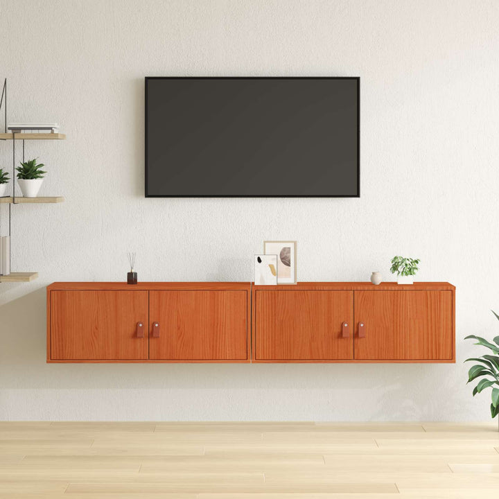 Vægskab med dør 2 pcs Voks brun 80 x 30 x 30 cm Massiv fyrretræ