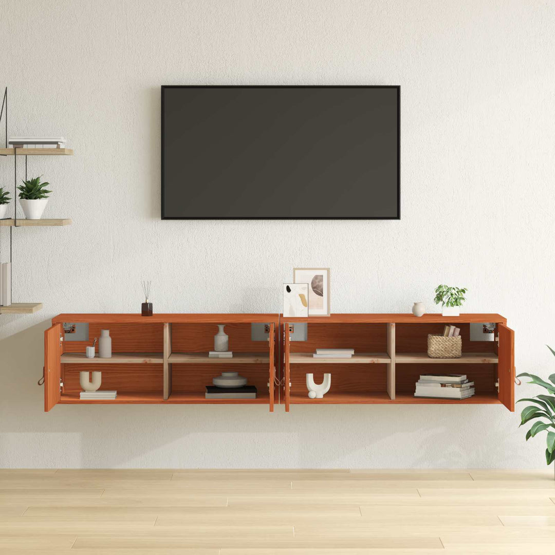 Vægskab med dør 2 pcs Voks brun 80 x 30 x 30 cm Massiv fyrretræ