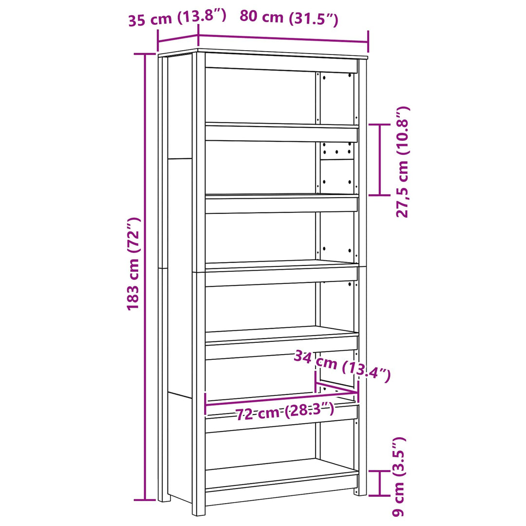 Bogskab Voks brun 80 x 35 x 183 cm Massiv fyrretræ
