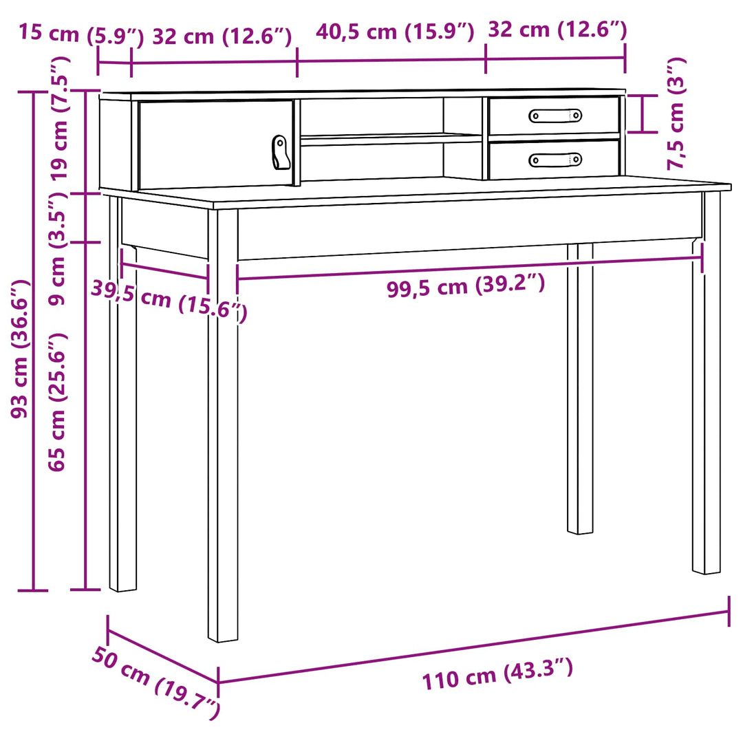 Bord med skuffe Voks brun 110 x 50 x 93 cm Solid Fyrretræ