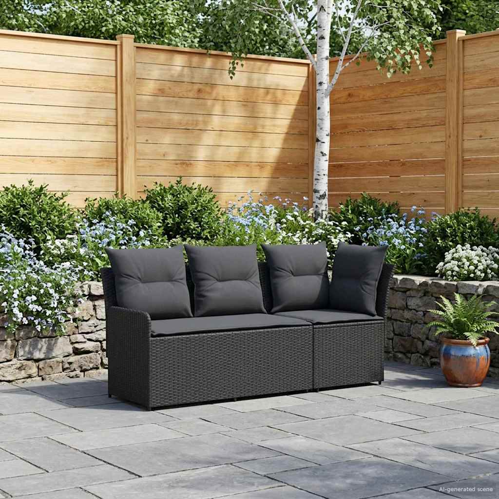 2 stk. Have Armstøtte Sofa med Hjørnesofa PE Rattan Sort