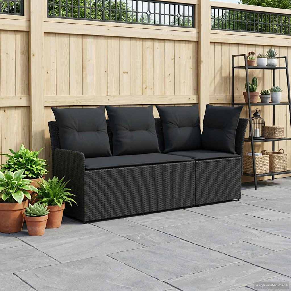 2 stk. Have Armstøtte Sofa med Hjørnesofa PE Rattan Sort
