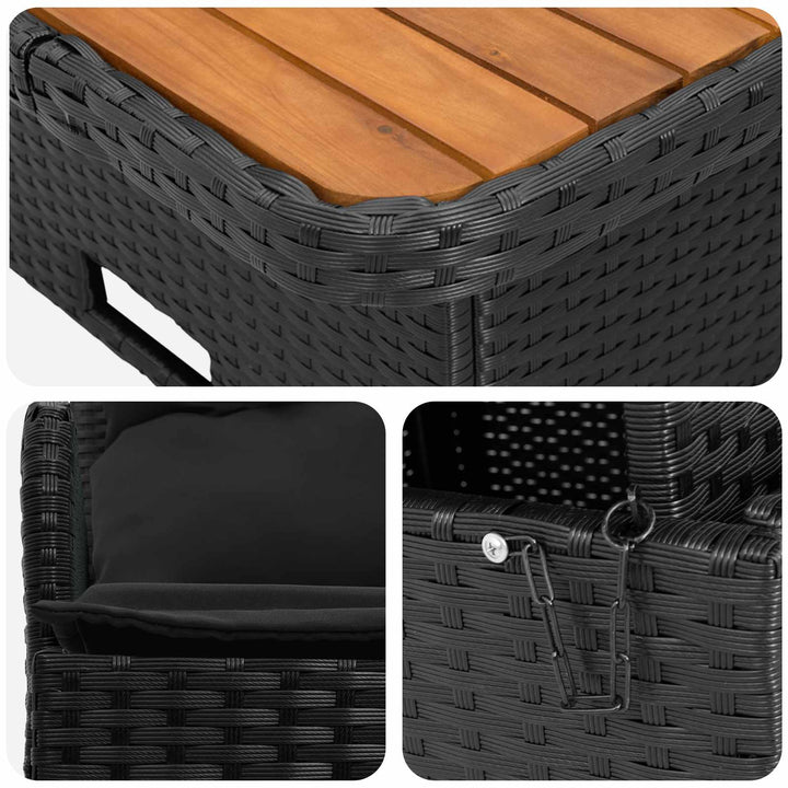Havearmstøtte sofa med løftbart bord 2 Stk Sort PE Rattan