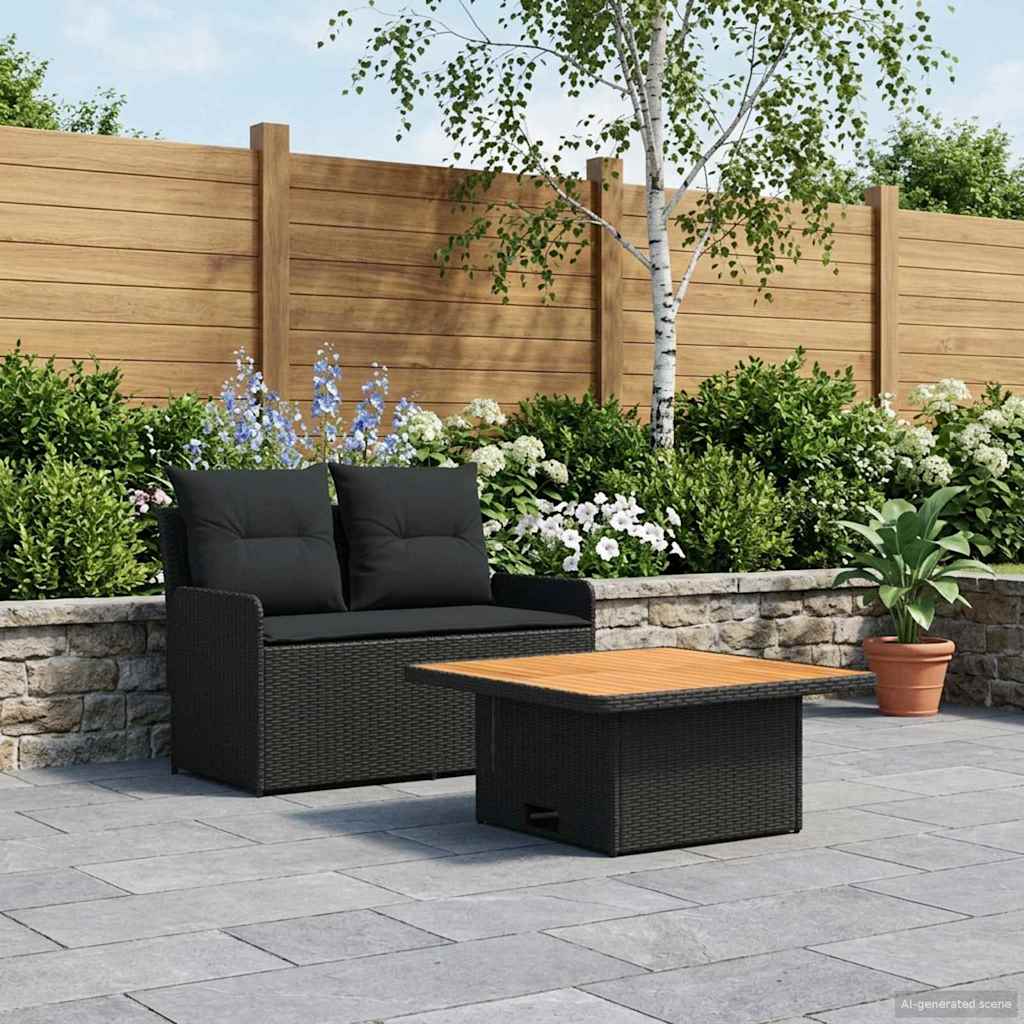 Havearmstøtte sofa med løftbart bord 2 Stk Sort PE Rattan