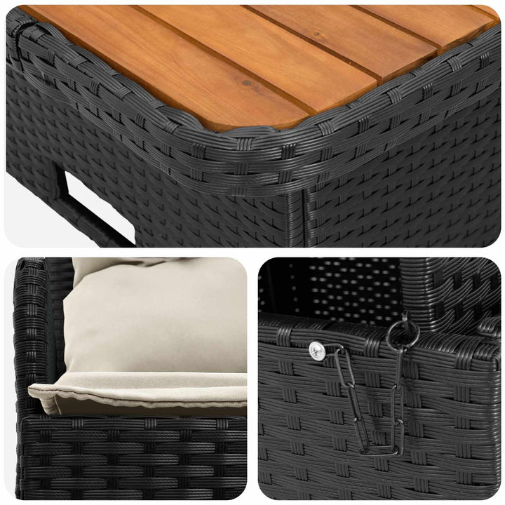 Havearmstøtte sofa med løftbart bord 2 Stk Sort og Cream