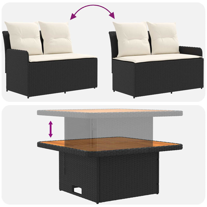 Havearmstøtte sofa med løftbart bord 2 Stk Sort og Cream