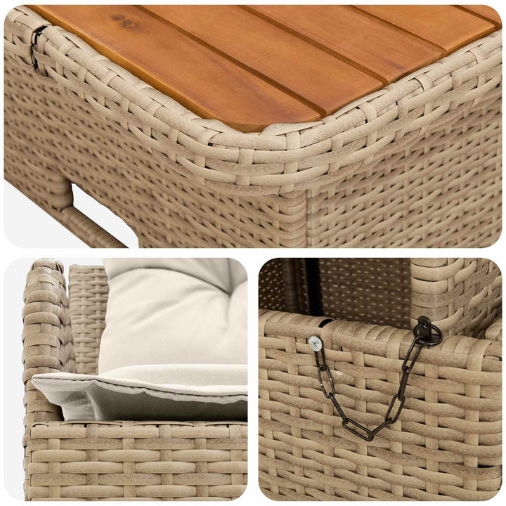2 stk. Havearmstøtte sofa med løftbart bord PE Rattan