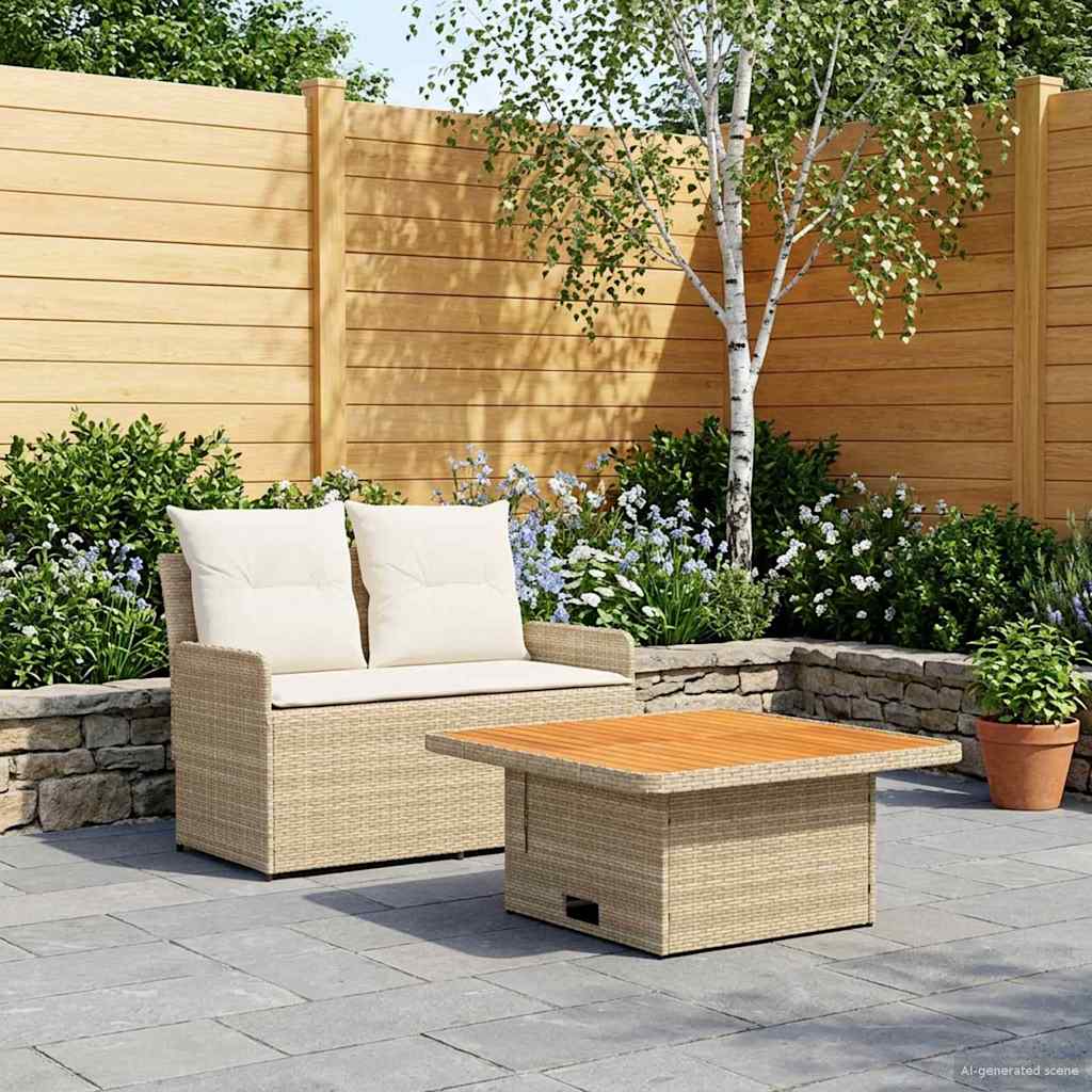 2 stk. Havearmstøtte sofa med løftbart bord PE Rattan