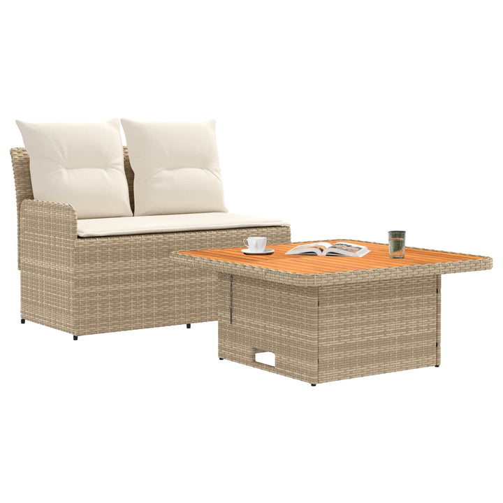 2 stk. Havearmstøtte sofa med løftbart bord PE Rattan