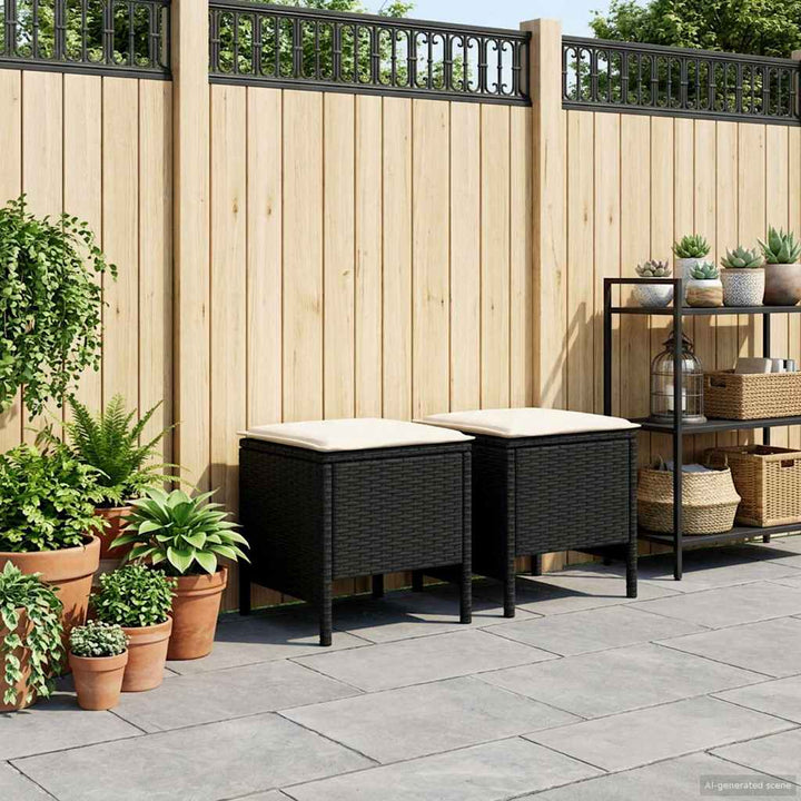 2 stk. Havepuf PE Rattan Sort og Cream