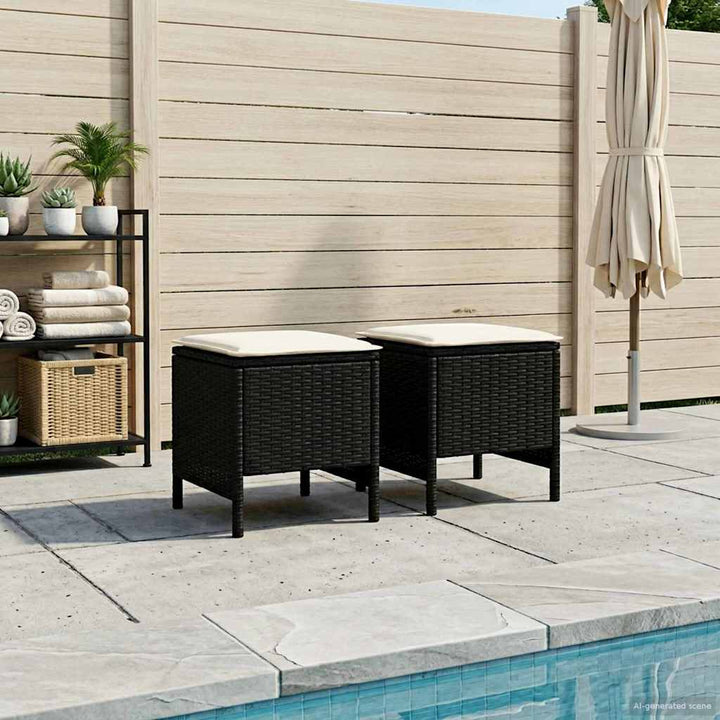 2 stk. Havepuf PE Rattan Sort og Cream