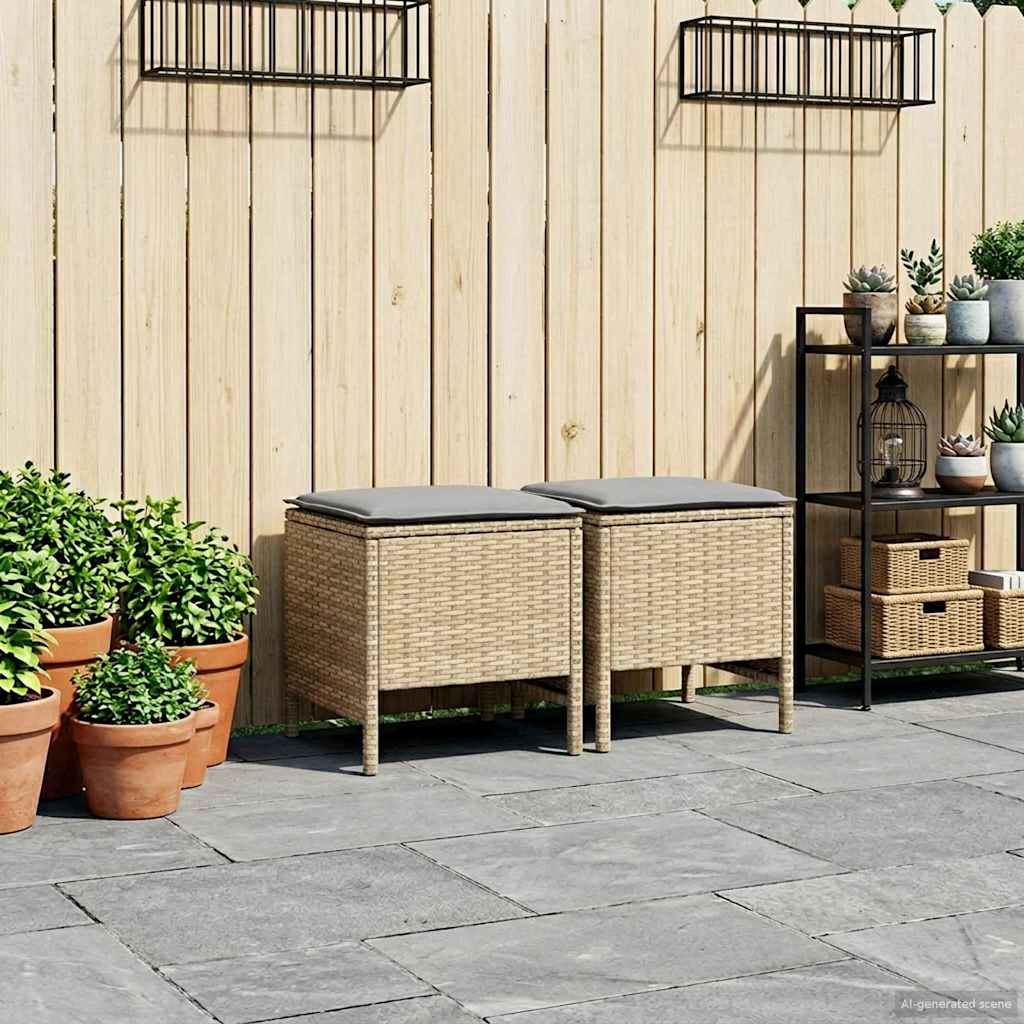2 stk. Havepuf PE Rattan Beige og lys grå