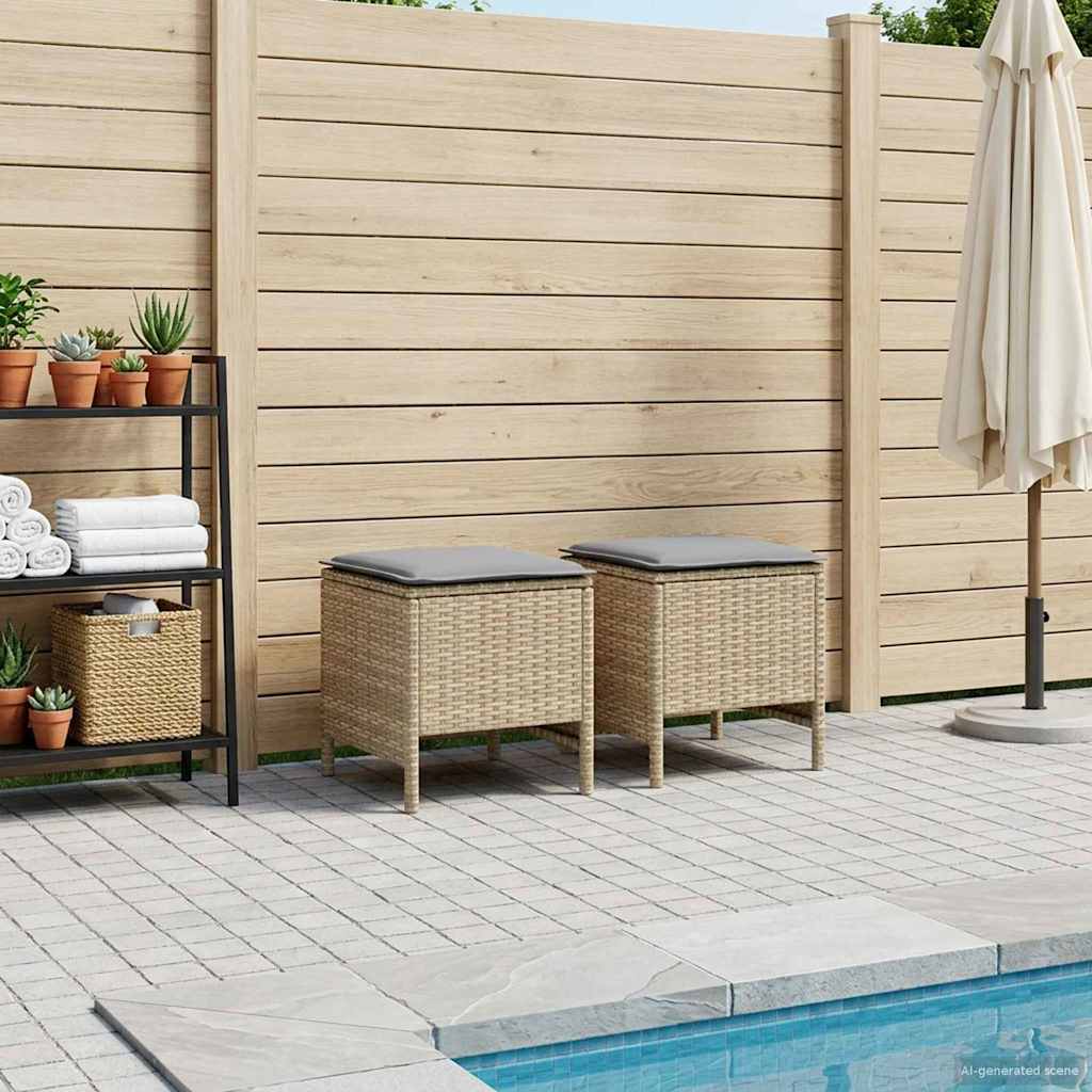 2 stk. Havepuf PE Rattan Beige og lys grå