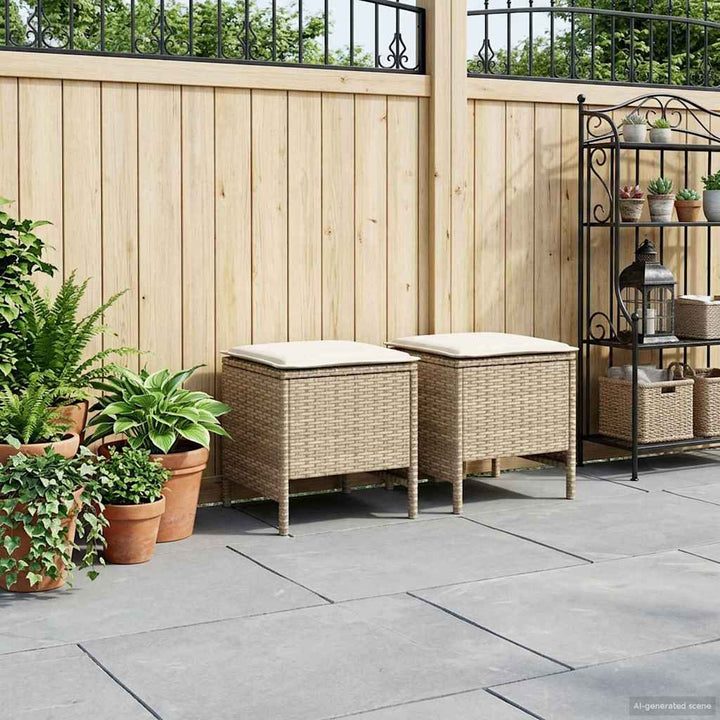 2 stk. Havepuf PE Rattan Beige og creme