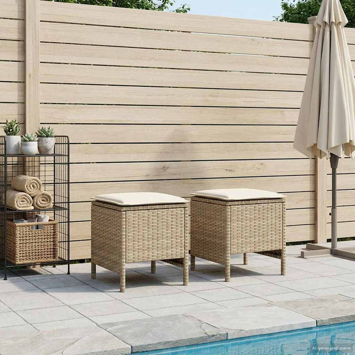 2 stk. Havepuf PE Rattan Beige og creme