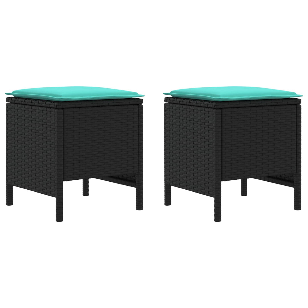 2 stk. Havepuf PE Rattan Sort og turkis