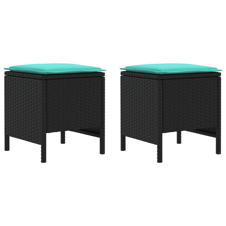 2 stk. Havepuf PE Rattan Sort og turkis