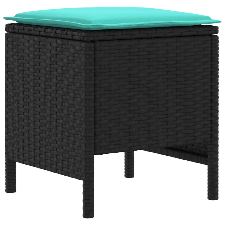 2 stk. Havepuf PE Rattan Sort og turkis