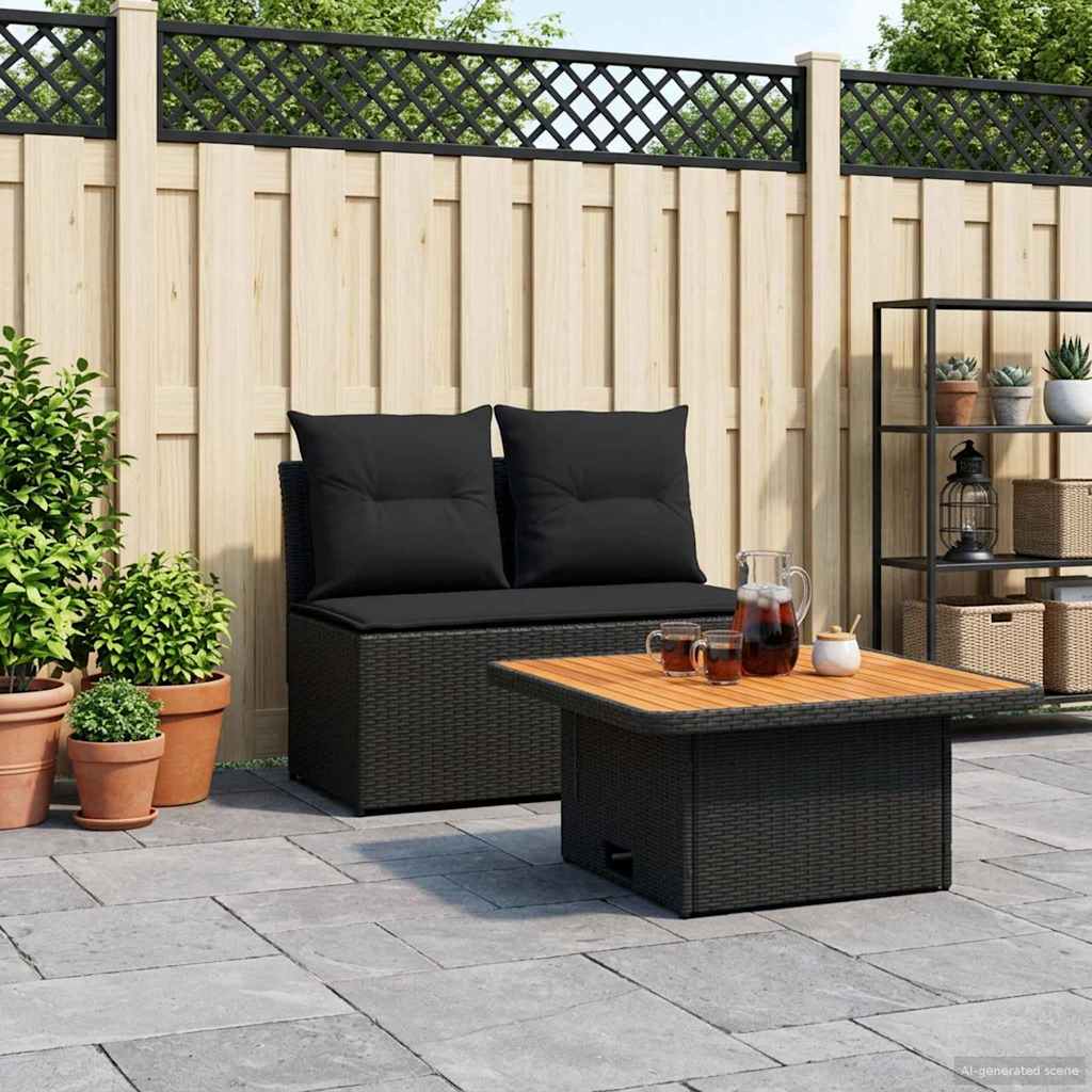 2 Stk Havemøbel Midtersofa Med Løftbart Bord polyrattan Sort