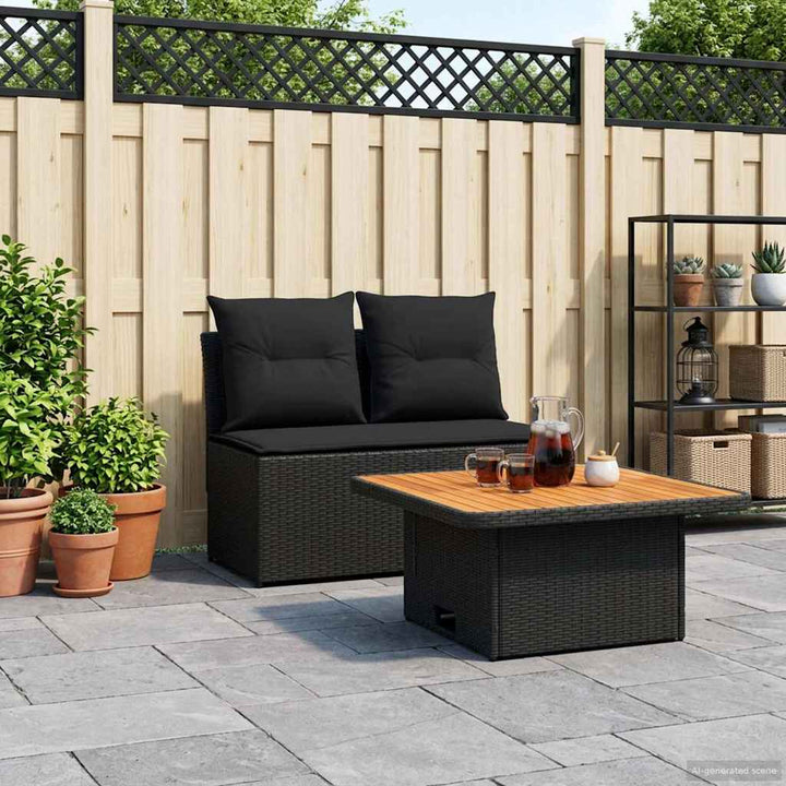 2 Stk Havemøbel Midtersofa Med Løftbart Bord polyrattan Sort