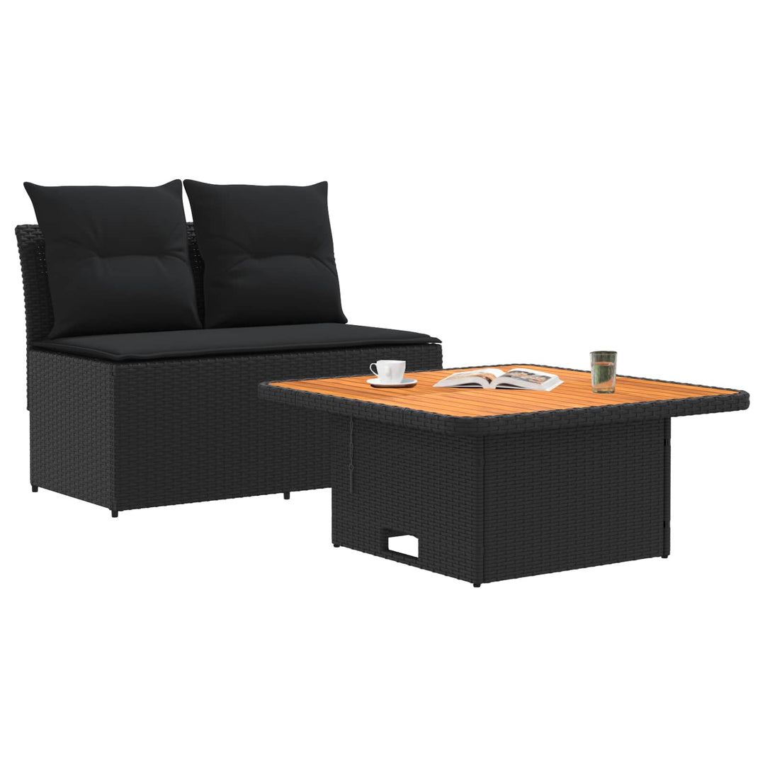 2 Stk Havemøbel Midtersofa Med Løftbart Bord polyrattan Sort