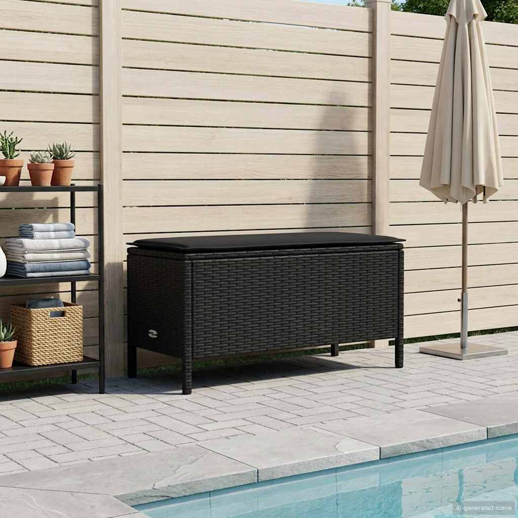 Havepuf med pude Sort 80 x 38 x 45 cm PE Rattan