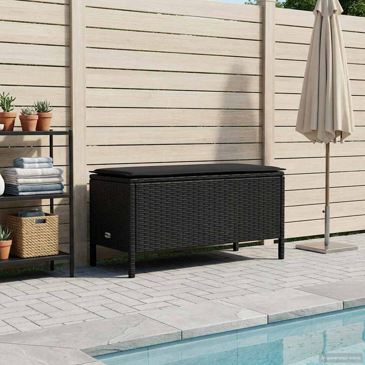 Havepuf med pude Sort 80 x 38 x 45 cm PE Rattan