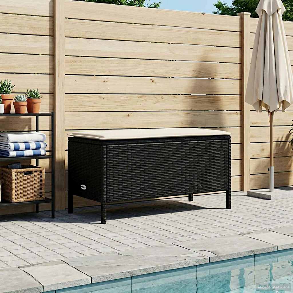 Havepuf med pude Sort og Cream 80 x 38 x 45 cm PE Rattan