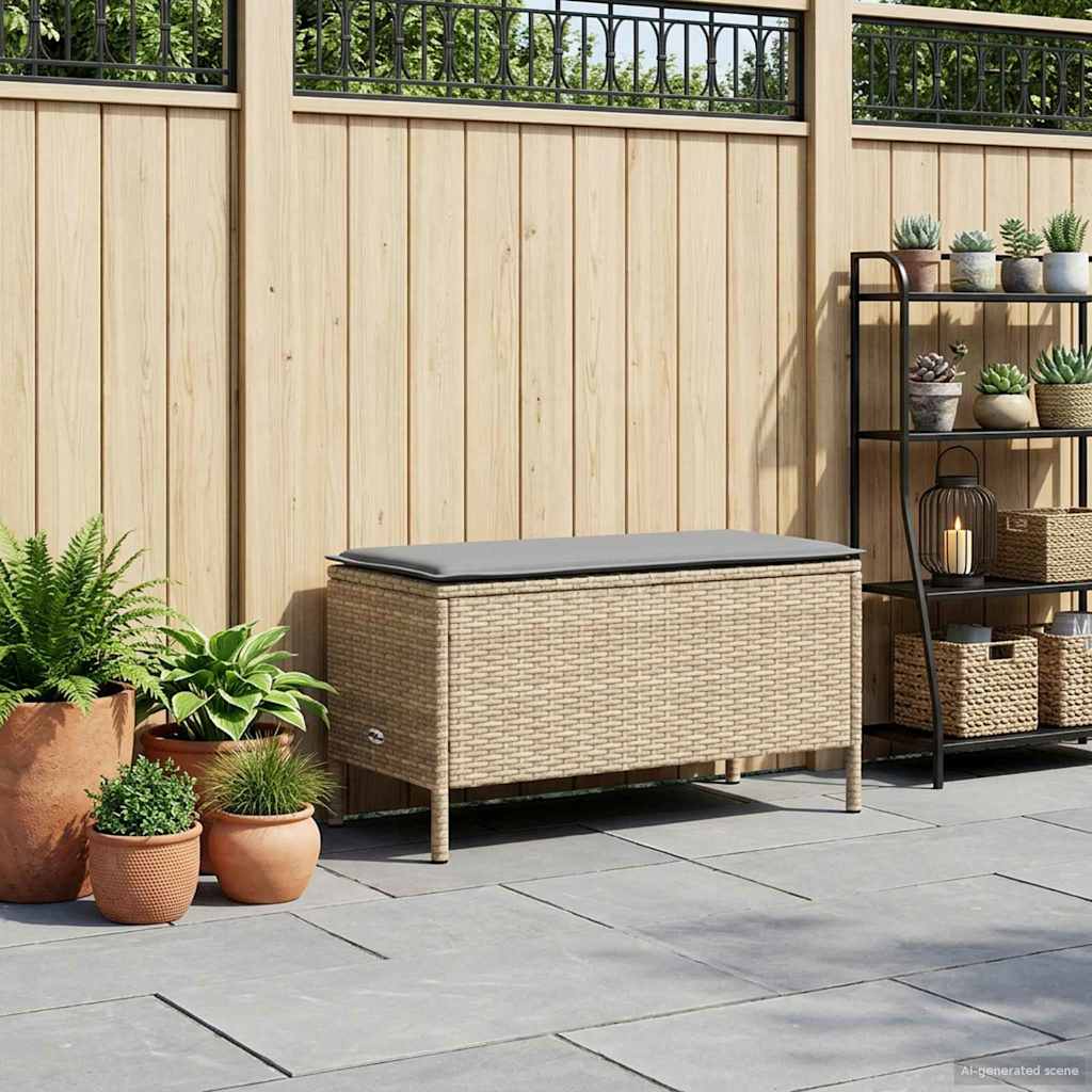 Havepuf med pude Beige og lys grå 80 x 38 x 42 cm PE Rattan