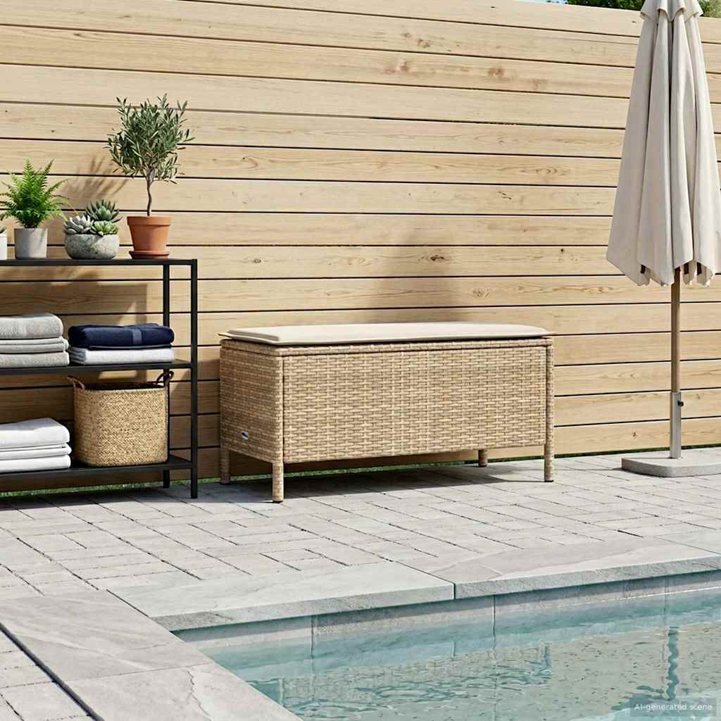 Havepuf med pude Beige og creme 80 x 38 x 42 cm PE Rattan