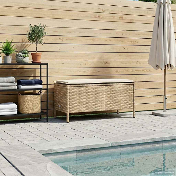 Havepuf med pude Beige og creme 80 x 38 x 42 cm PE Rattan