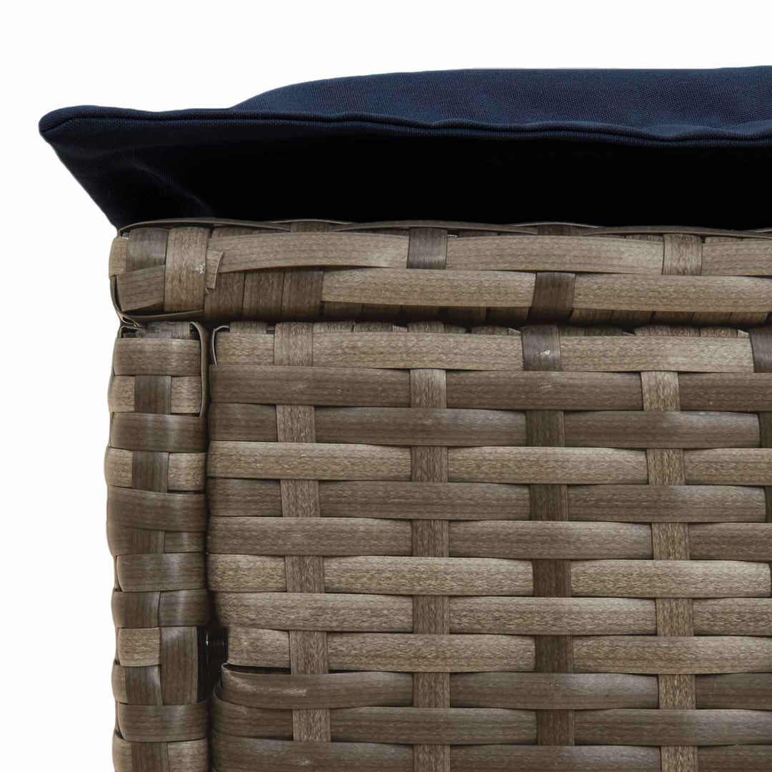 Havepuf med pude Grå og Marineblå 80 x 38 x 42 cm PE Rattan