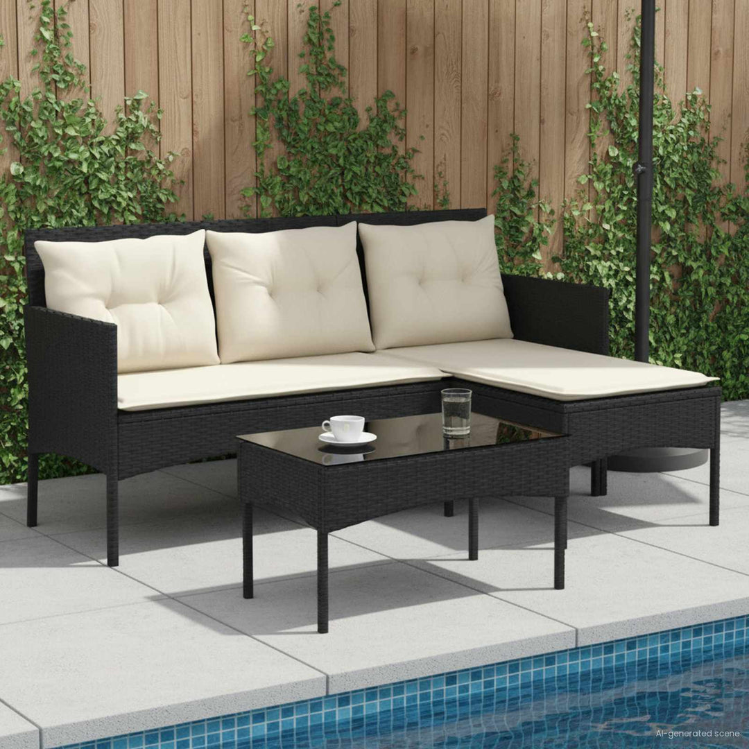 Havesofa Sæt 2 stk. Sort og Cream polyrattan