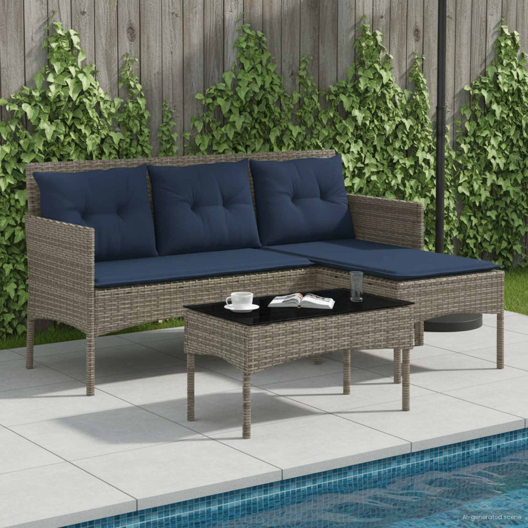 Havesofa Sæt 2 stk. Grå og Marineblå polyrattan