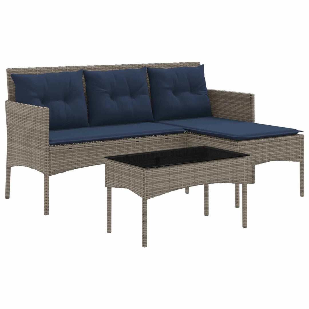 Havesofa Sæt 2 stk. Grå og Marineblå polyrattan