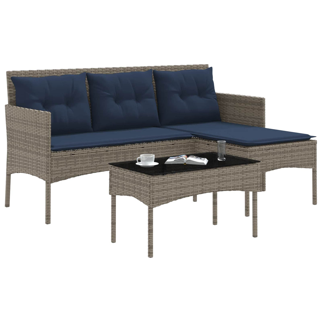 Havesofa Sæt 2 stk. Grå og Marineblå polyrattan
