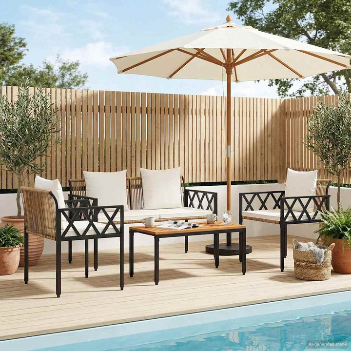 Have møbel sæt 4 stk. Brun og Creme Hvid polyrattan