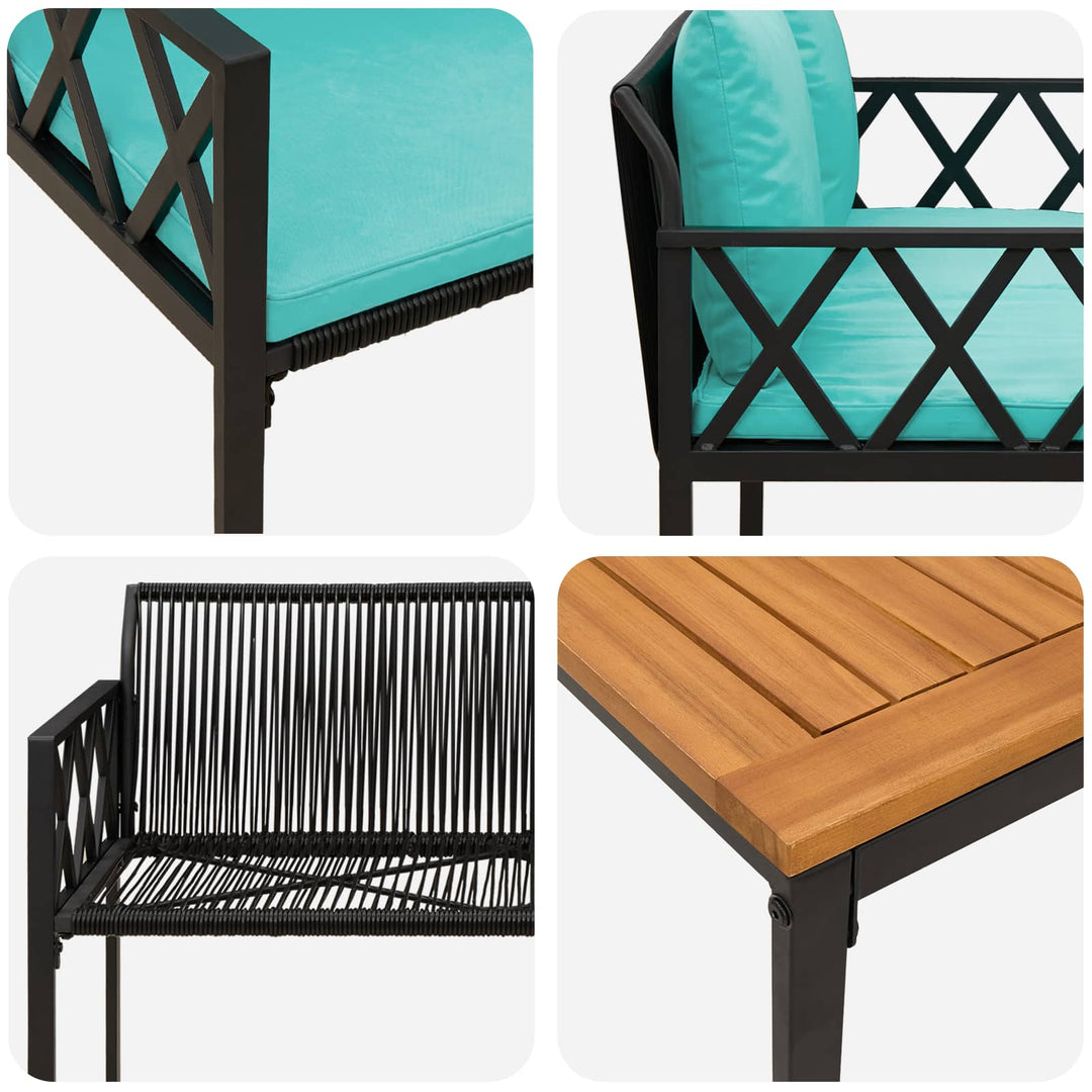 Have møbel sæt 4 pcs Sort og turkis polyrattan