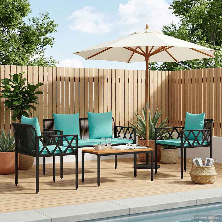 Have møbel sæt 4 pcs Sort og turkis polyrattan