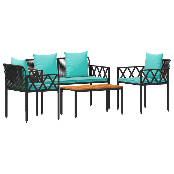 Have møbel sæt 4 pcs Sort og turkis polyrattan