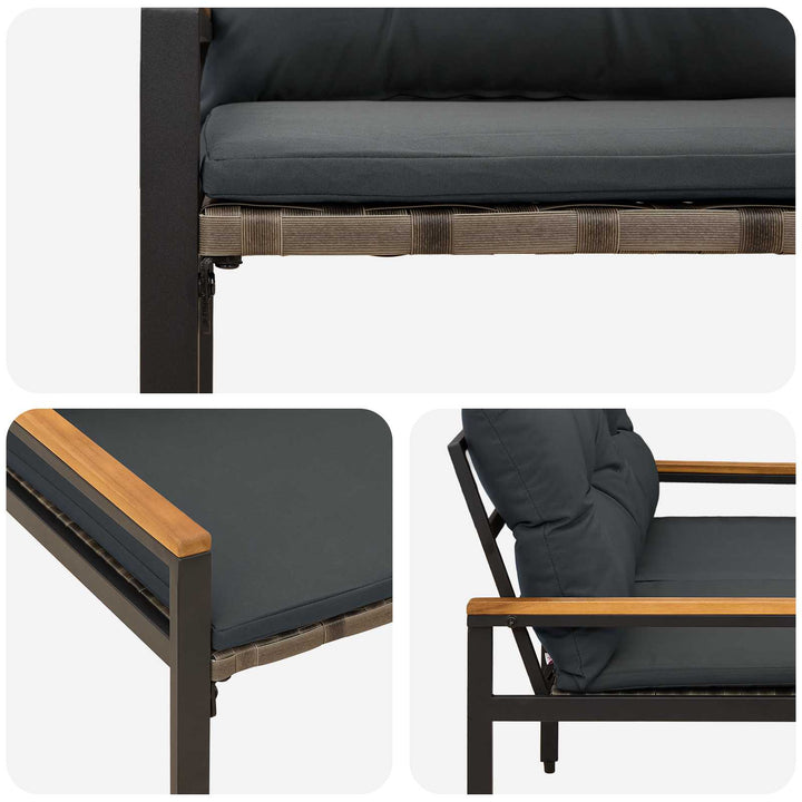 Udendørs bænk 2 -Seater 116 x 67,5 x 72 cm polyrattan Mørkegrå