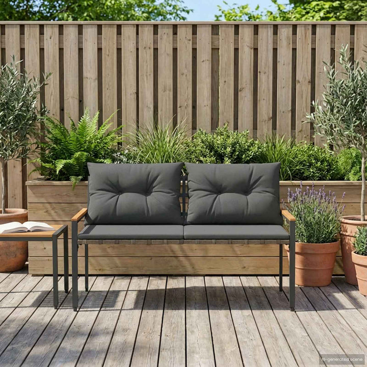 Udendørs bænk 2 -Seater 116 x 67,5 x 72 cm polyrattan Mørkegrå