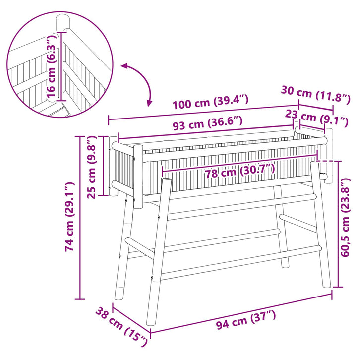 Havekrukke med holder Naturfarvet 100 x 38 x 74 cm Bambus