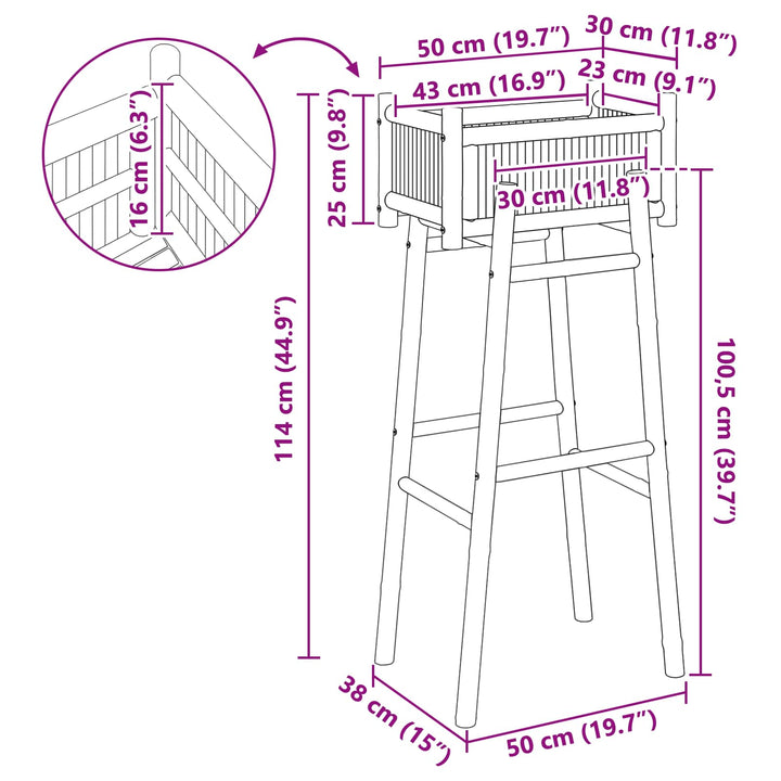 Havekrukke med holder Naturfarvet 50 x 38 x 114 cm Bambus