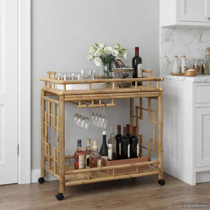 Vinvogn med hjul Naturfarvet 85 x 50 x 93 cm Bambus