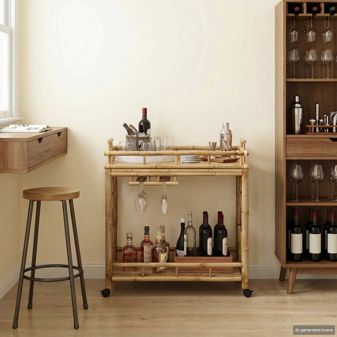 Vinvogn med hjul Naturfarvet 85 x 50 x 93 cm Bambus