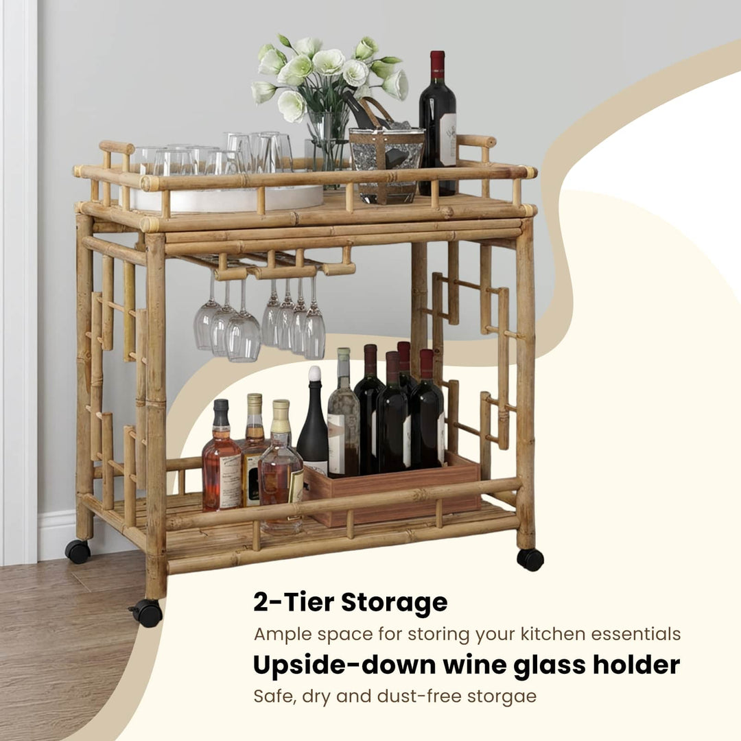 Vinvogn med hjul Naturfarvet 85 x 50 x 93 cm Bambus