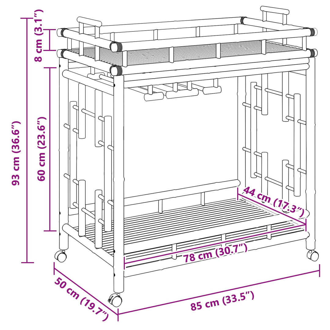 Vinvogn med hjul Naturfarvet 85 x 50 x 93 cm Bambus